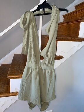 SHEIN Light Sage Halter Tie Romper